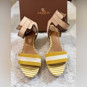 Coach Women's Sandals with Yellow and White Stripes